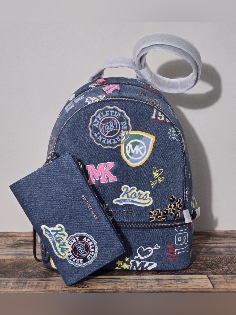 NWT Michael Kors Rhea Denim Backpack And Wallet Set